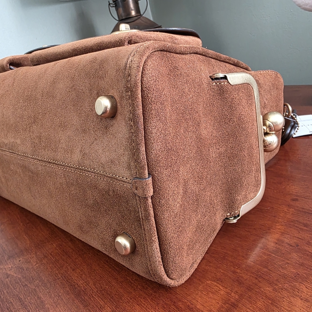 Coach CDZ13 Turnlock Haversack Brown Suede Brass Shoulder Bag NWT - Picture 6 of 16